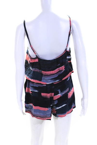 Splendid Womens Abstract Print Sleeveless Romper Navy Blue Pink Size Small