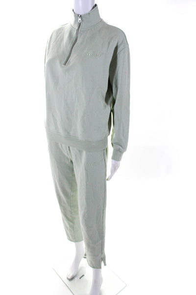 WSLY Womens Half Zipper Sweat Suit Green Size Extra Extra Small/Extra Small