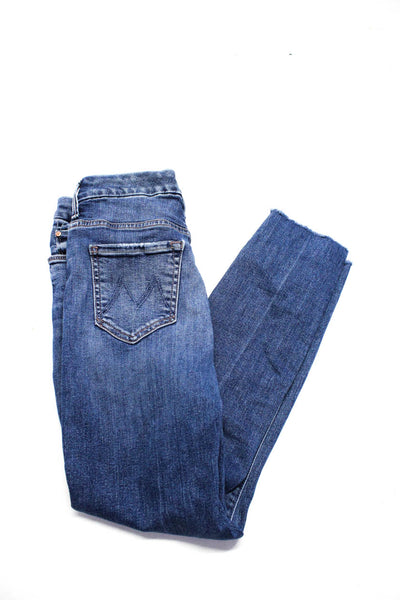 Mother Womens High Waist Looker Ankle Fray Hem Jeans Blue Cotton Size 25