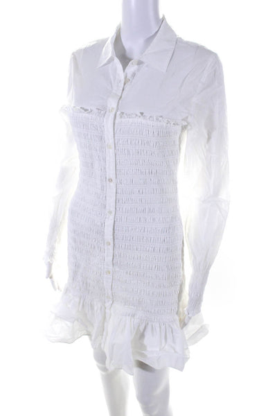 Veronica Beard Jeans Womens Smocked Button Down Dress White Cotton Size 6