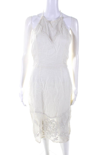 Lovers + Friends Womens Backless Zipped Tied Beaded Halter Dress White Size M