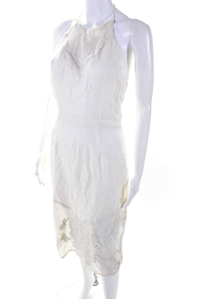 Lovers + Friends Womens Backless Zipped Tied Beaded Halter Dress White Size M