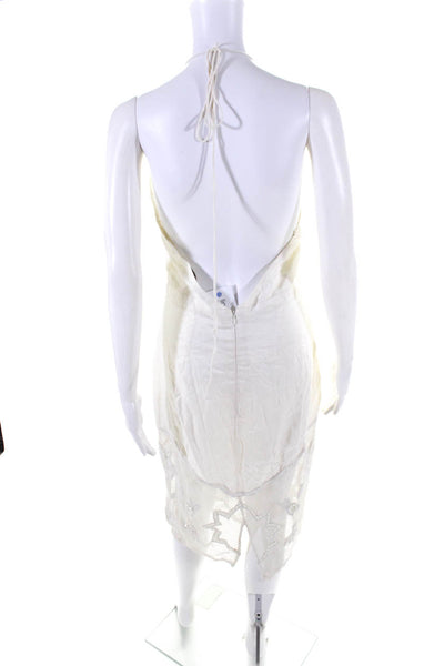 Lovers + Friends Womens Backless Zipped Tied Beaded Halter Dress White Size M