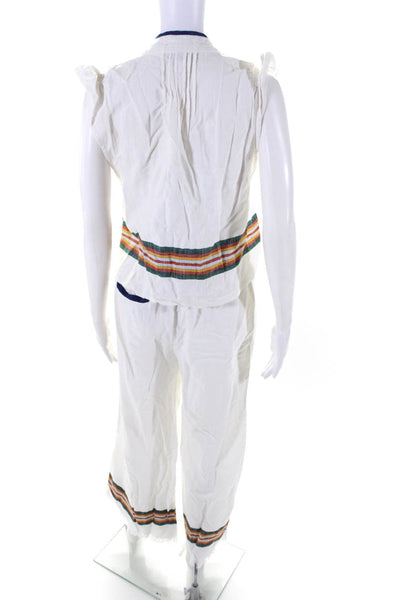 Faherty Womens Cotton Striped Tassel Tied Sleeveless Top Pants Set White Size S