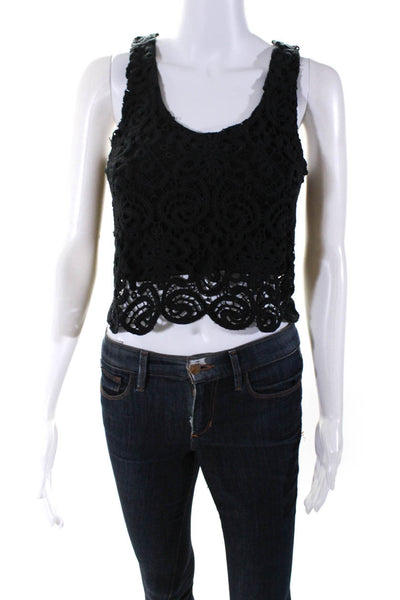 Miguelina Womens Battenberg Lace Round Neck Sleeveless Tank Top Black Size S