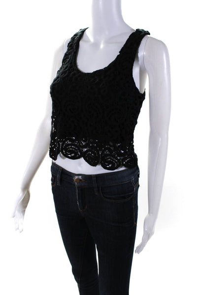 Miguelina Womens Battenberg Lace Round Neck Sleeveless Tank Top Black Size S