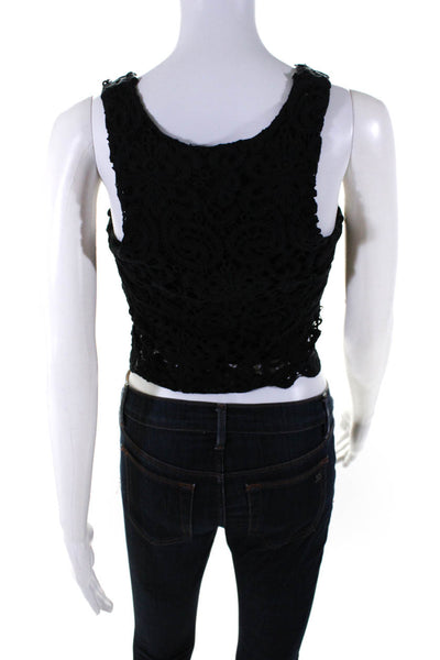 Miguelina Womens Battenberg Lace Round Neck Sleeveless Tank Top Black Size S