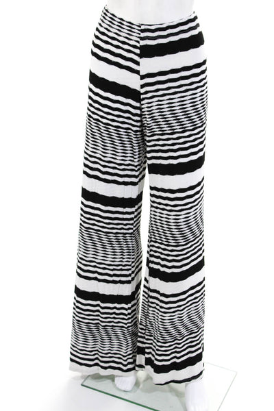 Michael Lauren Womens Knit Striped Print Flared Hem Trousers White Black Size L