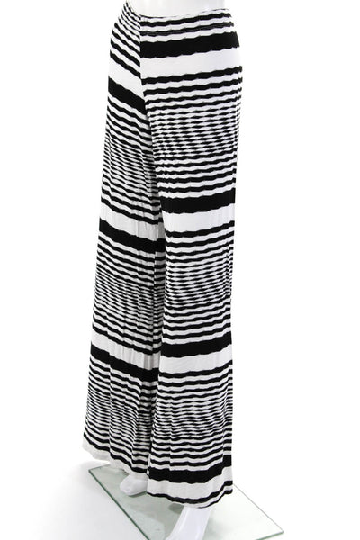 Michael Lauren Womens Knit Striped Print Flared Hem Trousers White Black Size L