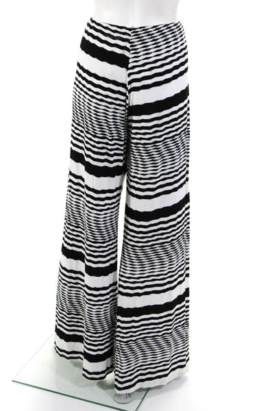 Michael Lauren Womens Knit Striped Print Flared Hem Trousers White Black Size L