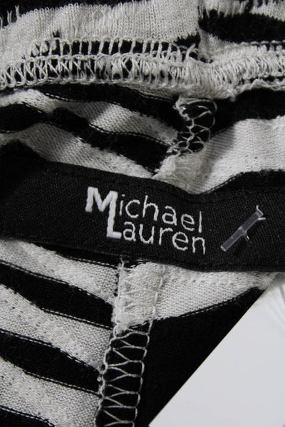 Michael Lauren Womens Knit Striped Print Flared Hem Trousers White Black Size L