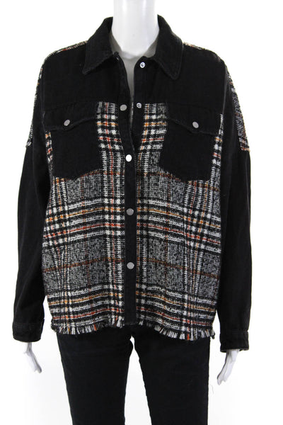 Zara Womens Black Plaid Fringe Edge Cotton Long Sleeve Jacket Size S