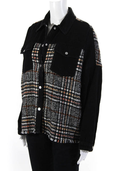 Zara Womens Black Plaid Fringe Edge Cotton Long Sleeve Jacket Size S