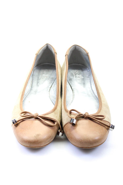 Hogan Womens Suede Cap Toe Bow Slide On Ballet Flats Beige Brown Size 40 10