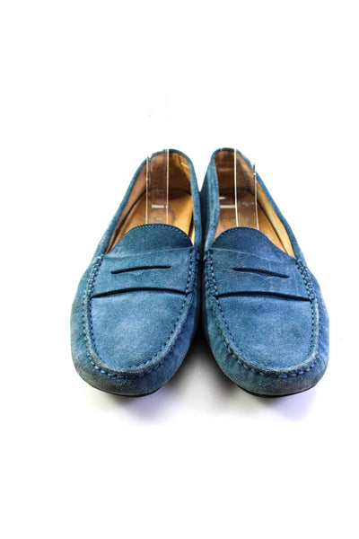 Tods Womens Flat Suede Penny Loafers Driving Shoes Blue Size 41 11