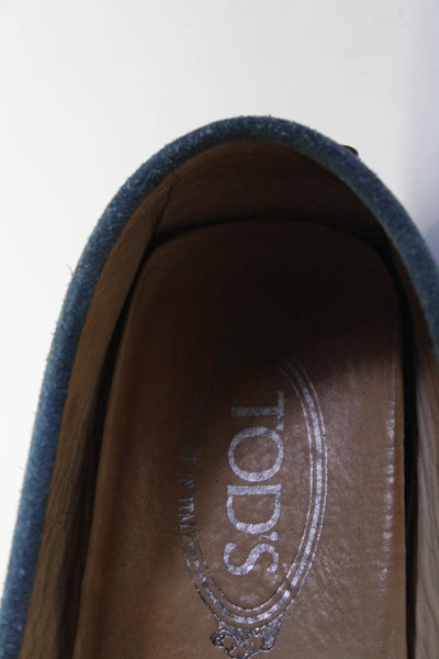 Tods Womens Flat Suede Penny Loafers Driving Shoes Blue Size 41 11