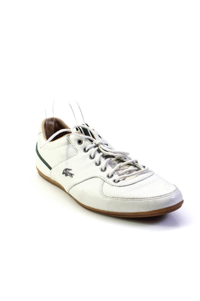 Lacoste Mens Leather Striped Medallion Lace-Up Tied Sneakers White Size 11