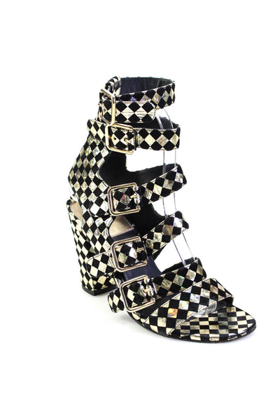 Laurence Dacade Womens Holographic Check Block Heel Strappy Sandals Size 37 7