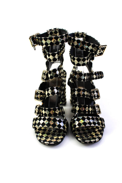 Laurence Dacade Womens Holographic Check Block Heel Strappy Sandals Size 37 7