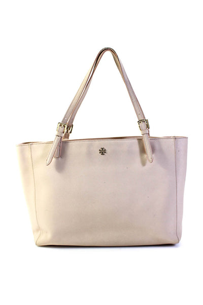 Tory Burch Womens Large Saffiano Leather Top Handle Tote Handbag Light Pink