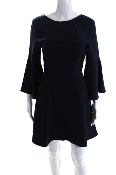 Just One Answer Womens Long Sleeves Open Back A Line Dress Navy Blue Size Small