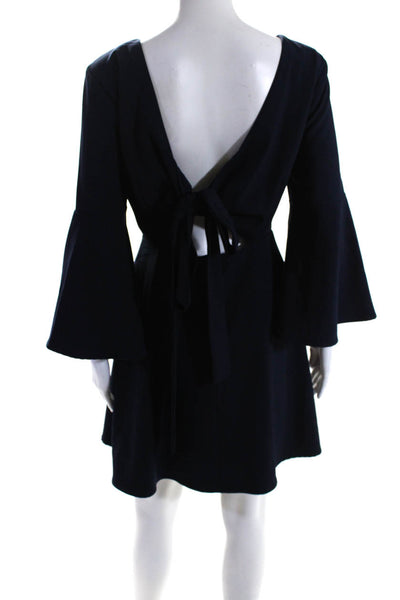 Just One Answer Womens Long Sleeves Open Back A Line Dress Navy Blue Size Small