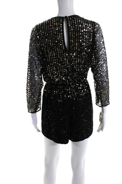 MNG Suit Womens Sequined V Neck Long Sleeves Romper Black Gold Size Extra Small