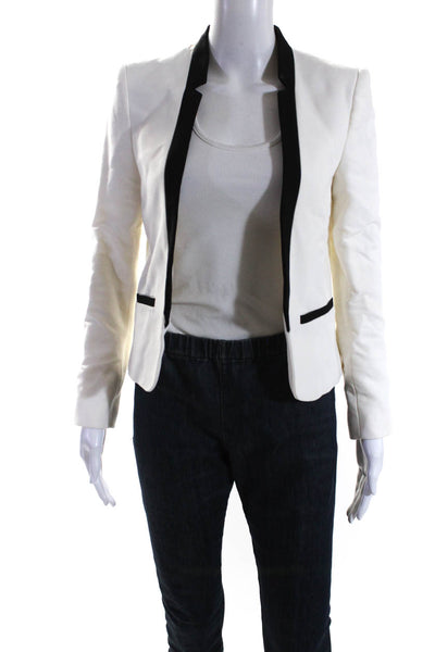 MNG Suit Womens Open Front Blazer Jacket White Black Size Extra Extra Small