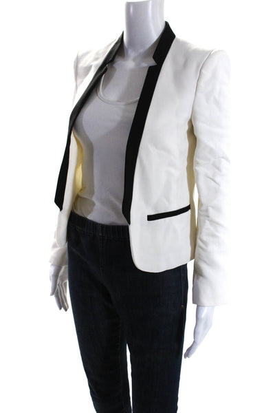 MNG Suit Womens Open Front Blazer Jacket White Black Size Extra Extra Small