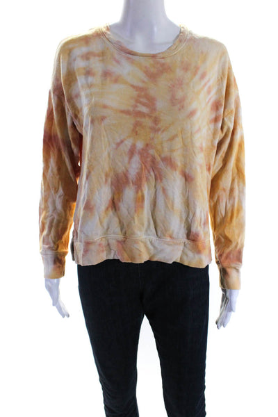 Sundry Womens Long Sleeve Scoop Neck Tie Dyed Sweater Brown Cotton Size 1