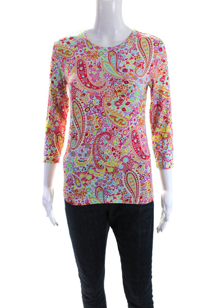 Leggiadro Womens 3/4 Sleeve Crew Neck Paisley Shirt Multicolored Size 1