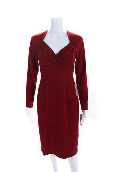 Maggy London Women's V-Neck Long Sleeves Rouge Midi Dress Red Size 2