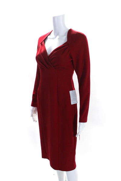 Maggy London Women's V-Neck Long Sleeves Rouge Midi Dress Red Size 2