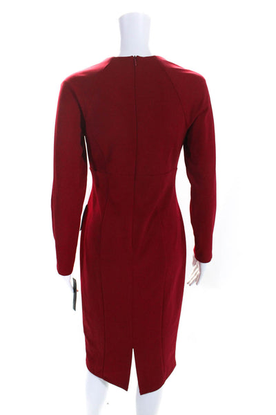 Maggy London Women's V-Neck Long Sleeves Rouge Midi Dress Red Size 2