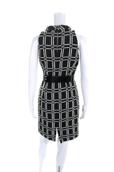 Milly Womens Back Zip Sleeveless Check Belted Knit Dress Black White Size 2