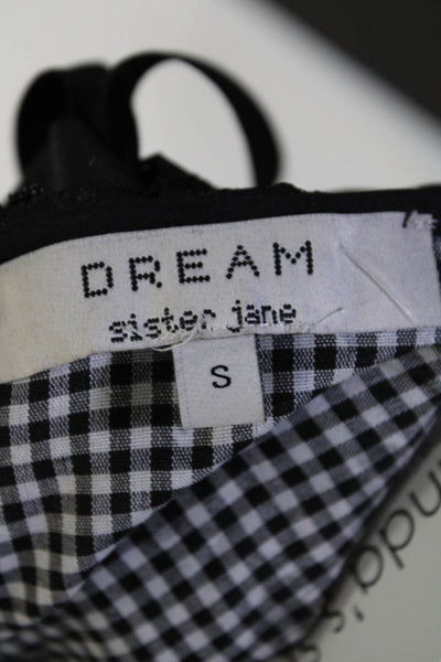 Dream Sister Jane Womens Gingham Floral Beaded Collared Shirt Black White Small