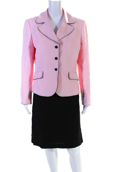 Tahari Womens Linen Tank Top Blouse Blazer Skirt 3-Piece Set Pink Size 10