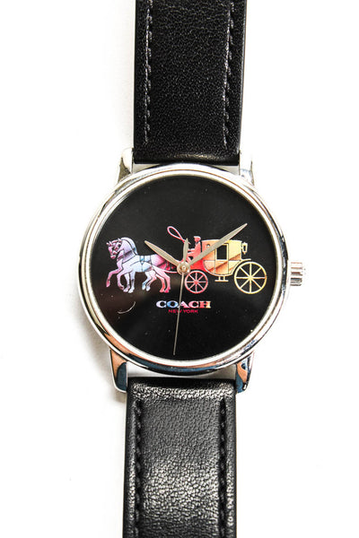 Coach Womens Stainless Steel Leather Strap Rainbow Logo Watch 36mm