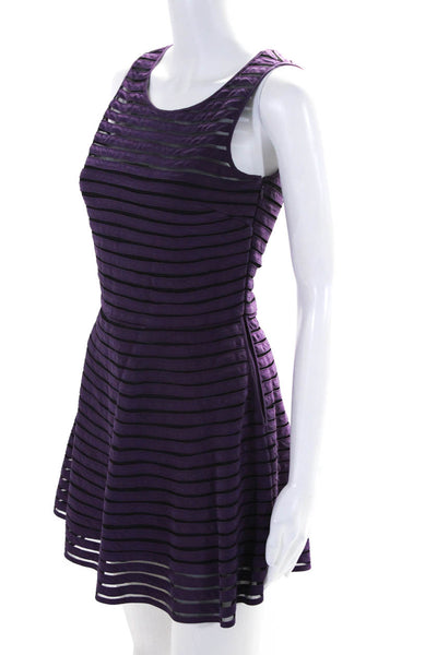 Parker Womens Side Zip Sleeveless Scoop Neck Mesh Striped Silk Dress Purple XS