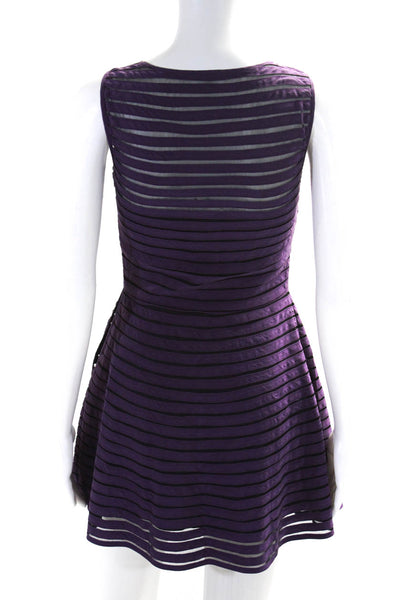 Parker Womens Side Zip Sleeveless Scoop Neck Mesh Striped Silk Dress Purple XS