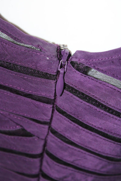 Parker Womens Side Zip Sleeveless Scoop Neck Mesh Striped Silk Dress Purple XS