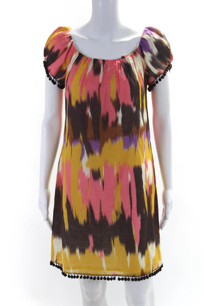 Milly Womens Short Sleeve Scoop Neck Abstract Dress Multicolored Cotton Size 0