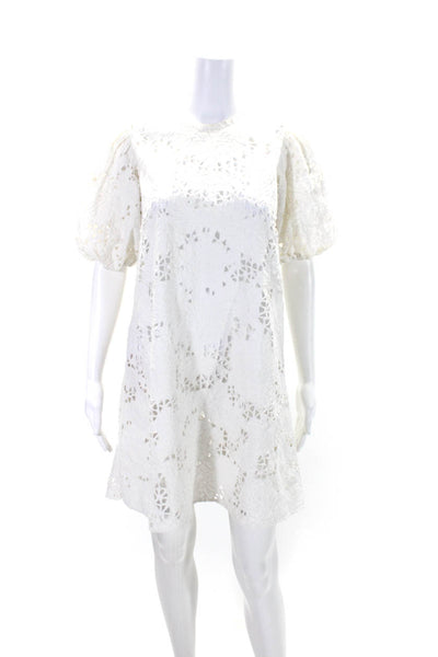 The Odells Womens Embroidered Eyelet Puff Sleeve Shift Dress White Size XS