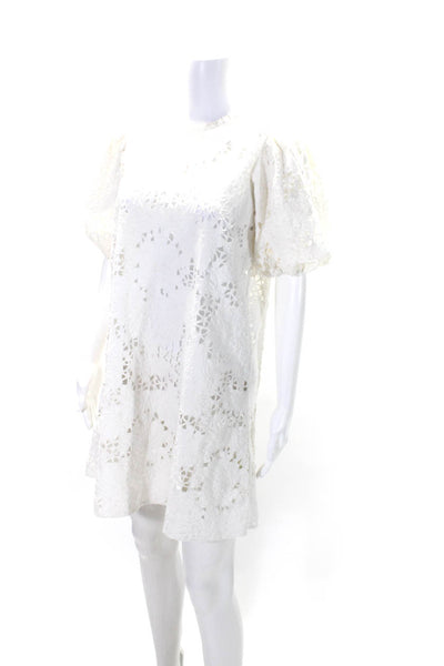 The Odells Womens Embroidered Eyelet Puff Sleeve Shift Dress White Size XS