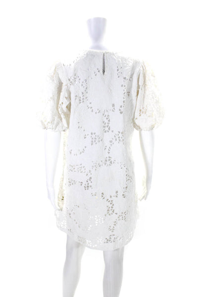 The Odells Womens Embroidered Eyelet Puff Sleeve Shift Dress White Size XS