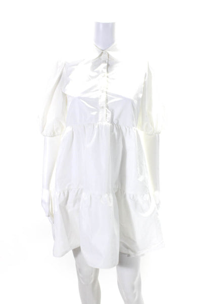 Amanda Uprichard Womens Puff Sleeve Tiered Mini Popover Dress White Size XS