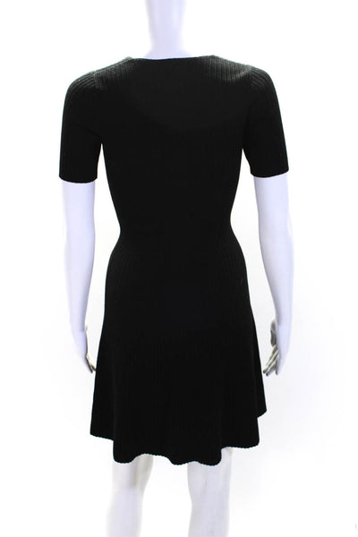 Theory Womens Tight-Knit Short Sleeve V-Neck Fit & Flare Dress Black Size PP