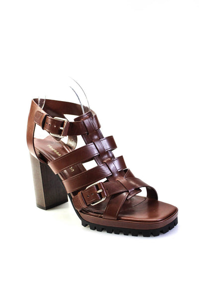 Tamara Mellon Womens Block Heel Strappy Nomad 95 Sandals Brown Leather Size 41.5