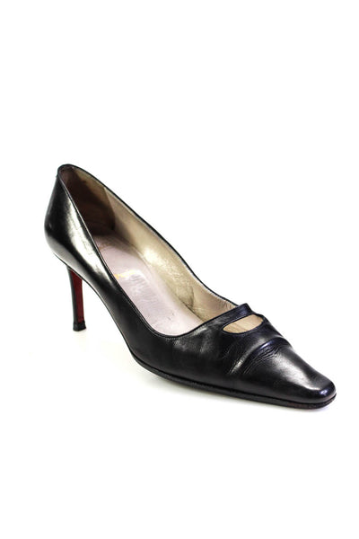 Christian Louboutin Womens Stiletto Pointed Square Toe Pumps Black Leather 40