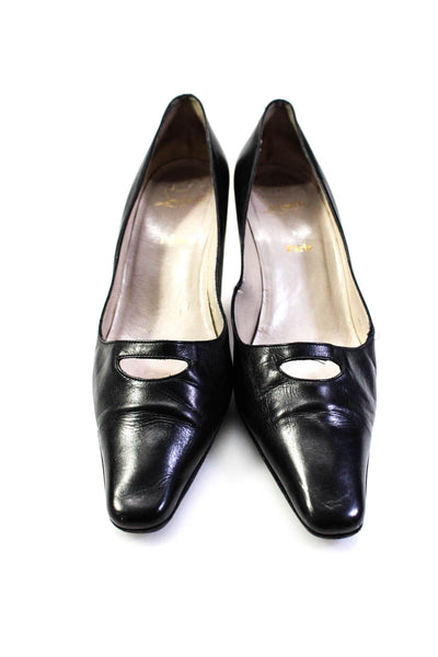 Christian Louboutin Womens Stiletto Pointed Square Toe Pumps Black Leather 40